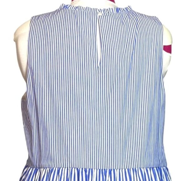 J Crew Striped Blue & White Sleeveless Tiered Dress Size 16 Cotton Blend - Picture 4 of 10
